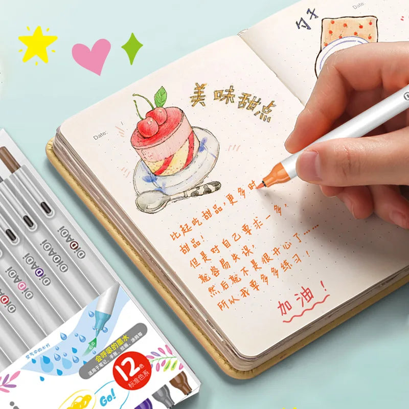 Beifa Manga Markers Press Pen Change Refill Sketching 6/12 Colors Art School Oily Alcoholic Brush Pen for Animation Draw  манга
