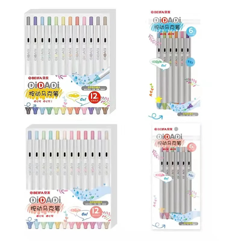 Beifa Manga Markers Press Pen Change Refill Sketching 6/12 Colors Art School Oily Alcoholic Brush Pen for Animation Draw  манга