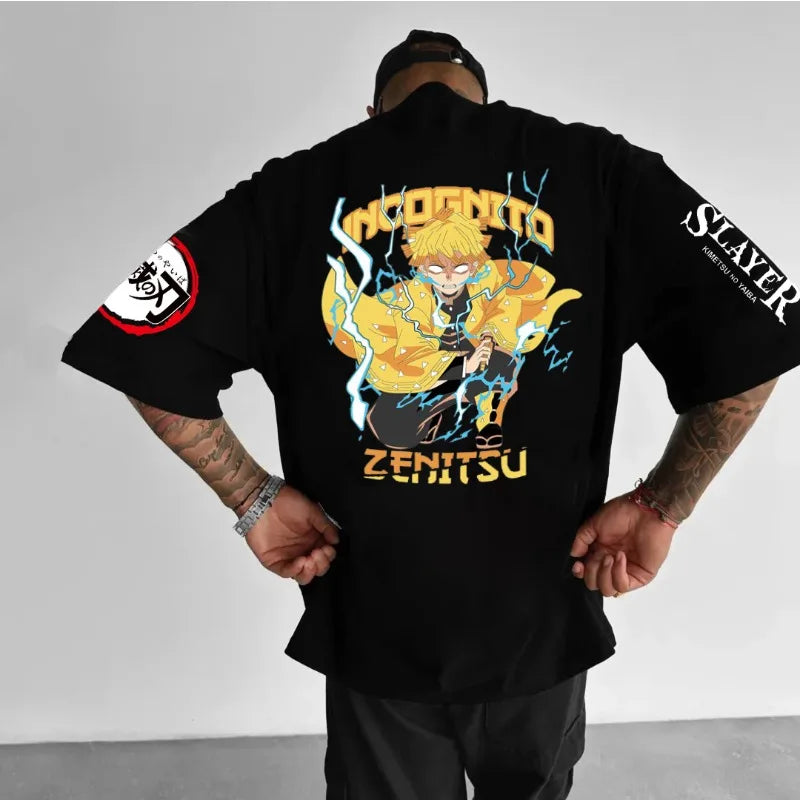 Demon Slayer Anime Agatsuma Zenitsu Surrounding T-shirt Summer Men's and Women's New Harajuku Loose Large Casual Short Sleeve