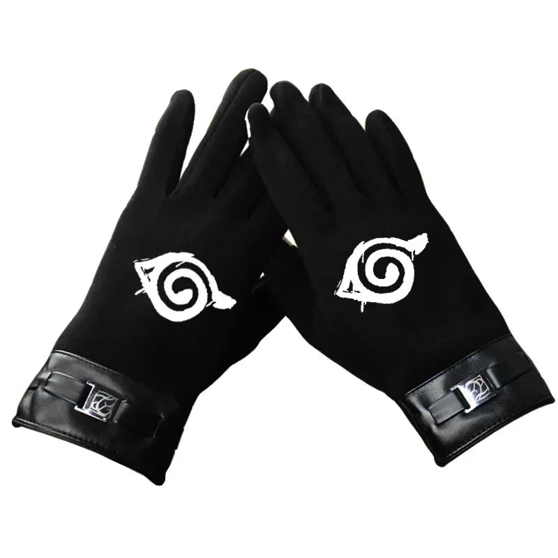 Anime Naruto Slayer Red Cloud Warm Gloves for Women Men Kids Winter Warm Fleece Full Wrap Cotton Touch Screen Gloves Toys Gifts