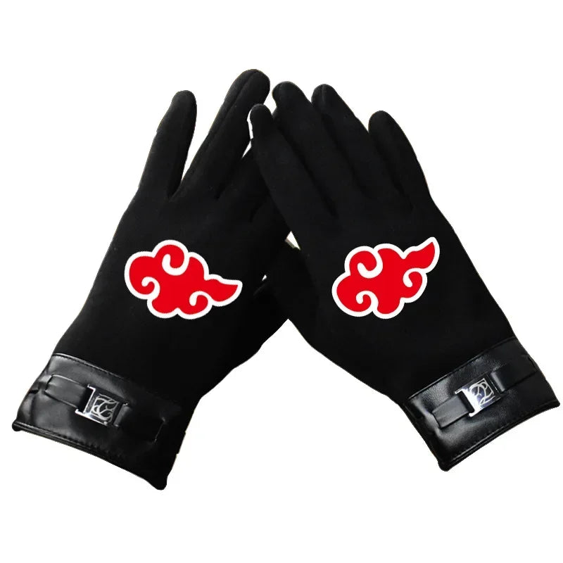 Anime Naruto Slayer Red Cloud Warm Gloves for Women Men Kids Winter Warm Fleece Full Wrap Cotton Touch Screen Gloves Toys Gifts