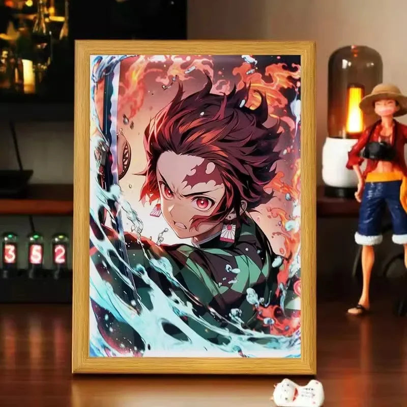Demon Slayer Series Light Painting, Decorative Painting, Night Light, Creative Wooden Photo Frame Table, Rechargeable USB Model