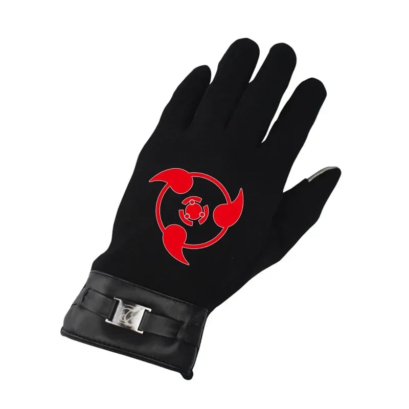 Anime Naruto Slayer Red Cloud Warm Gloves for Women Men Kids Winter Warm Fleece Full Wrap Cotton Touch Screen Gloves Toys Gifts