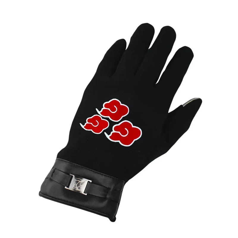 Anime Naruto Slayer Red Cloud Warm Gloves for Women Men Kids Winter Warm Fleece Full Wrap Cotton Touch Screen Gloves Toys Gifts