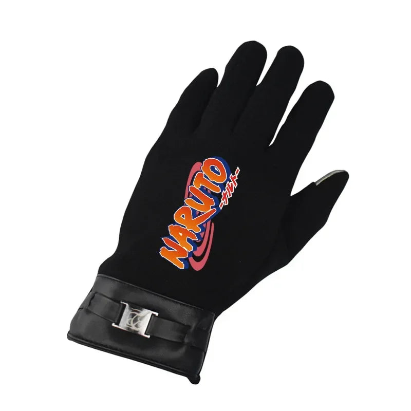 Anime Naruto Slayer Red Cloud Warm Gloves for Women Men Kids Winter Warm Fleece Full Wrap Cotton Touch Screen Gloves Toys Gifts