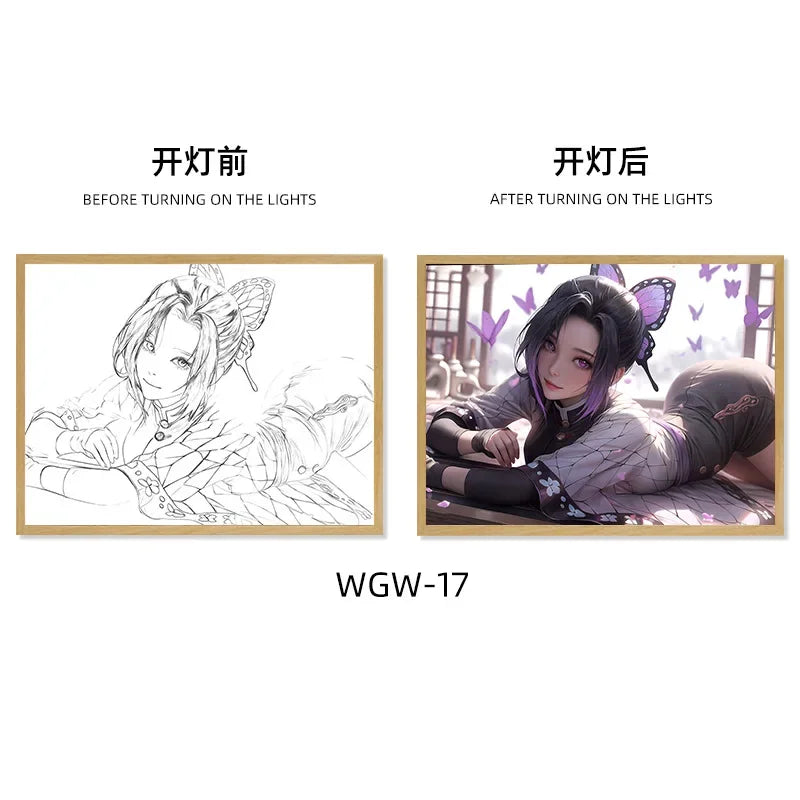 Demon Slayer Series Light Painting, Decorative Painting, Night Light, Creative Wooden Photo Frame Table, Rechargeable USB Model