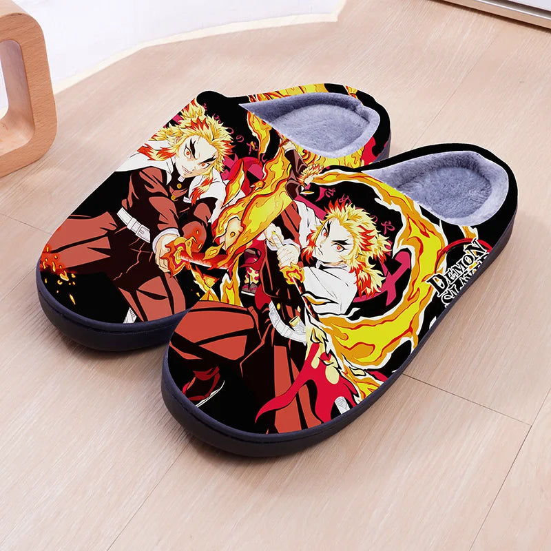 Demon Slayer Anime Winter Plush Cosplay Slippers Couple's Indoor Non-slip House Slides Men And Women Toe Wrap Home Cotton Shoes