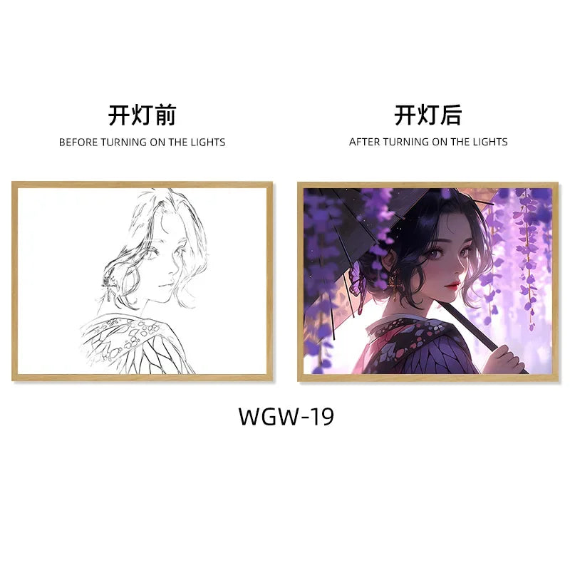 Demon Slayer Series Light Painting, Decorative Painting, Night Light, Creative Wooden Photo Frame Table, Rechargeable USB Model
