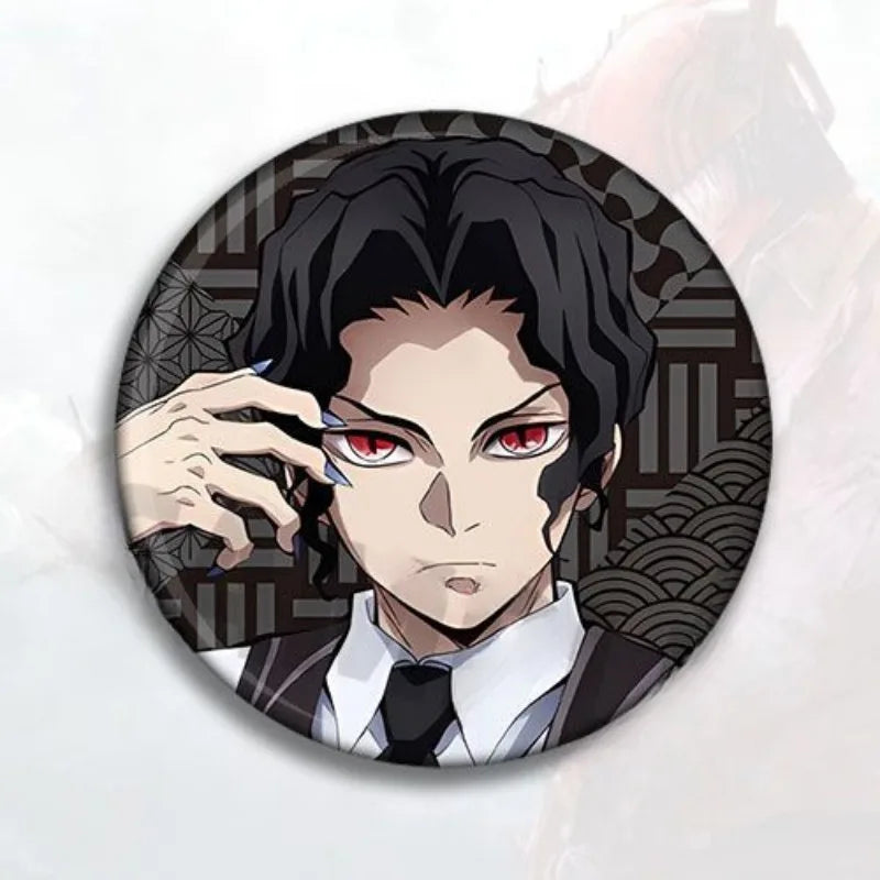 Demon Slayer Douma Akaza Kokushibo 2D anime peripheral creative cartoon printed brooch badge men and women schoolbag accessories