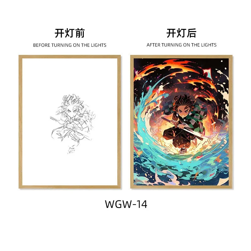 Demon Slayer Series Light Painting, Decorative Painting, Night Light, Creative Wooden Photo Frame Table, Rechargeable USB Model