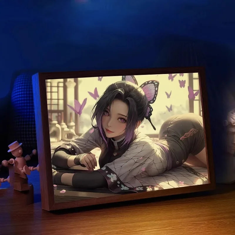 Demon Slayer Series Light Painting, Decorative Painting, Night Light, Creative Wooden Photo Frame Table, Rechargeable USB Model