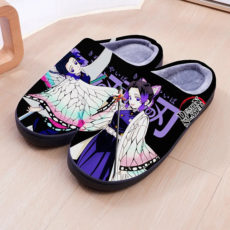 Demon Slayer Anime Winter Plush Cosplay Slippers Couple's Indoor Non-slip House Slides Men And Women Toe Wrap Home Cotton Shoes