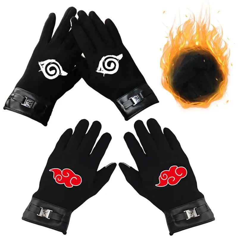 Anime Naruto Slayer Red Cloud Warm Gloves for Women Men Kids Winter Warm Fleece Full Wrap Cotton Touch Screen Gloves Toys Gifts