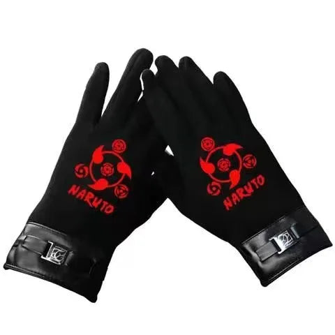 Anime Naruto Slayer Red Cloud Warm Gloves for Women Men Kids Winter Warm Fleece Full Wrap Cotton Touch Screen Gloves Toys Gifts