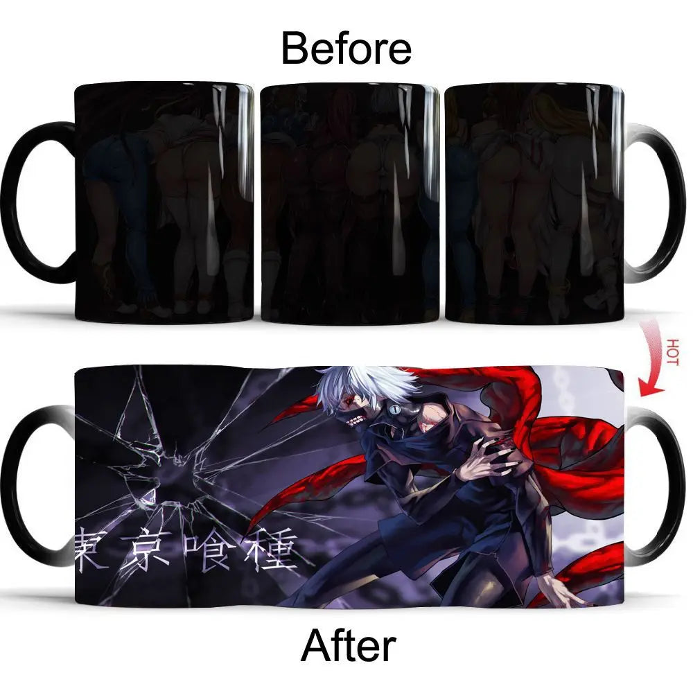Tokyo Ghoul Color Changing Mug Anime Discoloration Cup Manga Ceramic Coffee Cups Heat Sensitive Milk Tea Mugs Novelty Drinkware