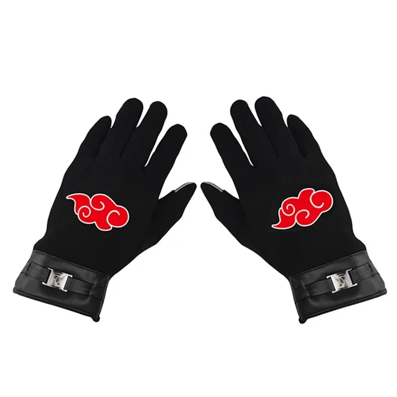 Anime Naruto Slayer Red Cloud Warm Gloves for Women Men Kids Winter Warm Fleece Full Wrap Cotton Touch Screen Gloves Toys Gifts