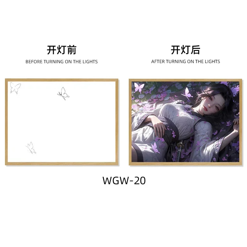 Demon Slayer Series Light Painting, Decorative Painting, Night Light, Creative Wooden Photo Frame Table, Rechargeable USB Model