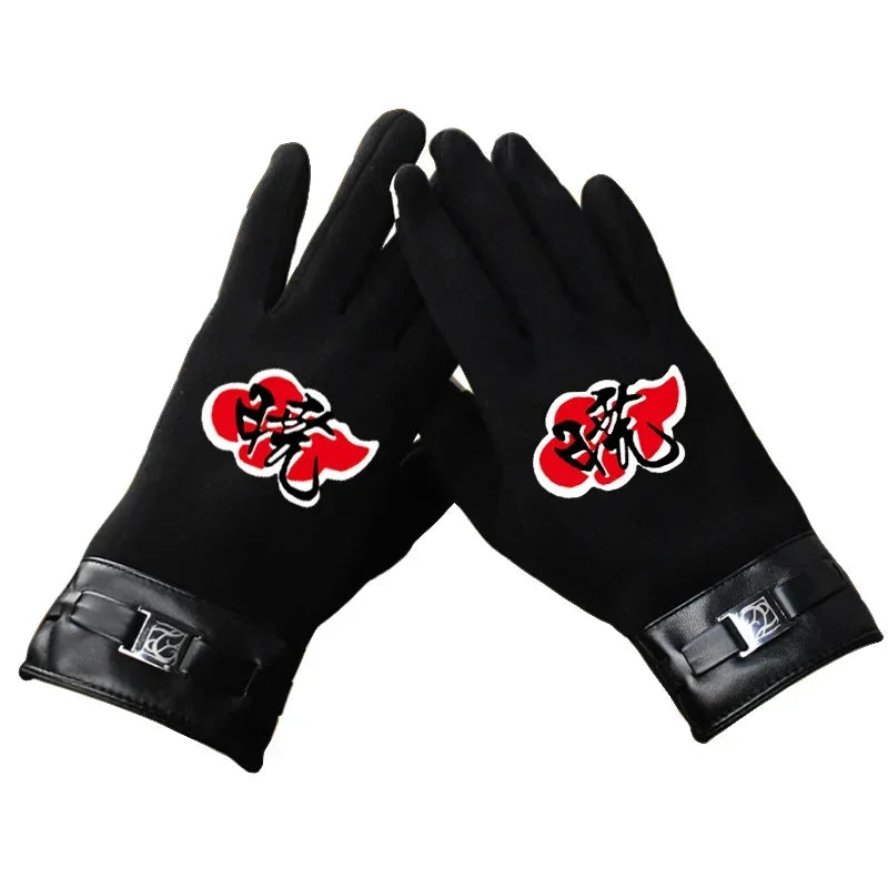 Anime Naruto Slayer Red Cloud Warm Gloves for Women Men Kids Winter Warm Fleece Full Wrap Cotton Touch Screen Gloves Toys Gifts