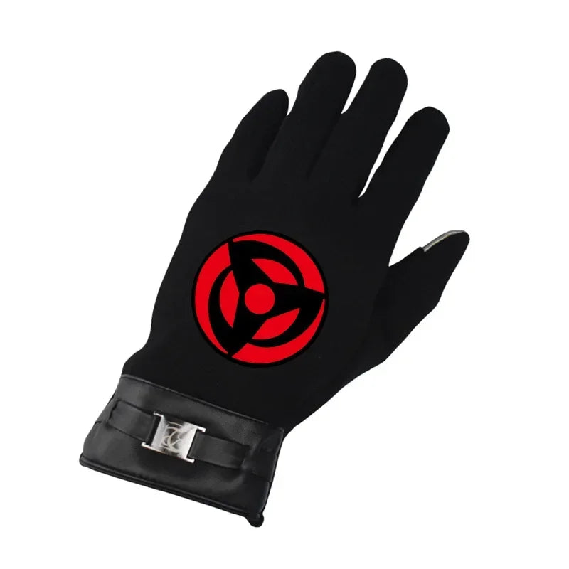Anime Naruto Slayer Red Cloud Warm Gloves for Women Men Kids Winter Warm Fleece Full Wrap Cotton Touch Screen Gloves Toys Gifts