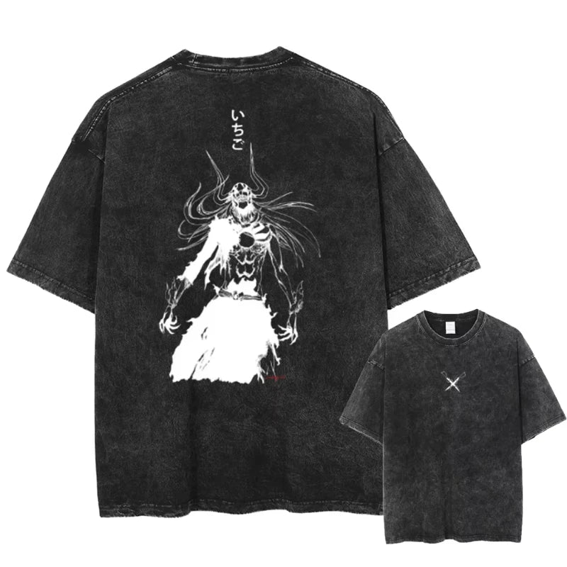 Manga BLEACH Tshirt for Men Women T Shirt Vintage Washed Cotton T-shirt Summer Short Sleeve Clothing Casual Oversized Tee Top