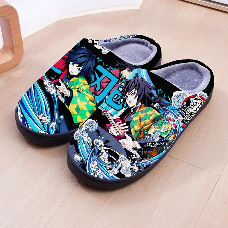Demon Slayer Anime Winter Plush Cosplay Slippers Couple's Indoor Non-slip House Slides Men And Women Toe Wrap Home Cotton Shoes