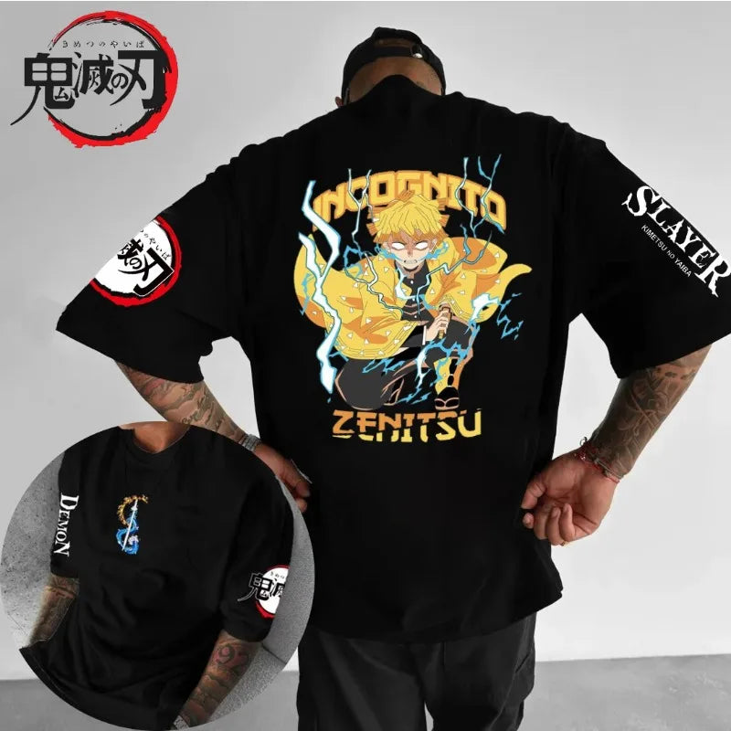 Demon Slayer Anime Agatsuma Zenitsu Surrounding T-shirt Summer Men's and Women's New Harajuku Loose Large Casual Short Sleeve
