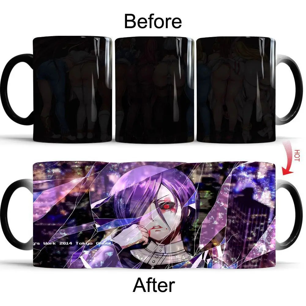 Tokyo Ghoul Color Changing Mug Anime Discoloration Cup Manga Ceramic Coffee Cups Heat Sensitive Milk Tea Mugs Novelty Drinkware