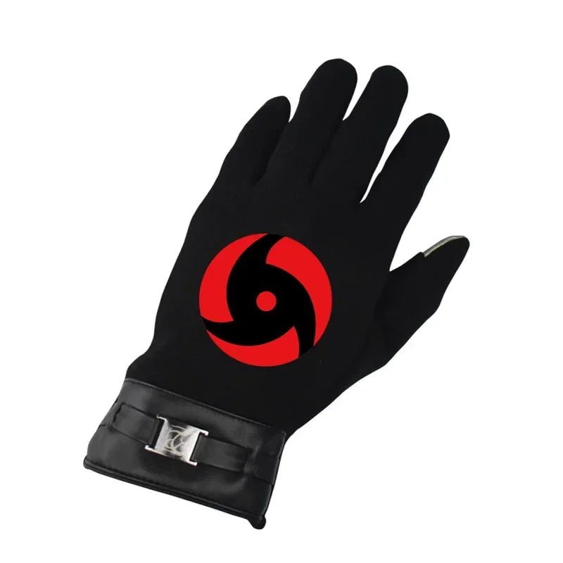 Anime Naruto Slayer Red Cloud Warm Gloves for Women Men Kids Winter Warm Fleece Full Wrap Cotton Touch Screen Gloves Toys Gifts