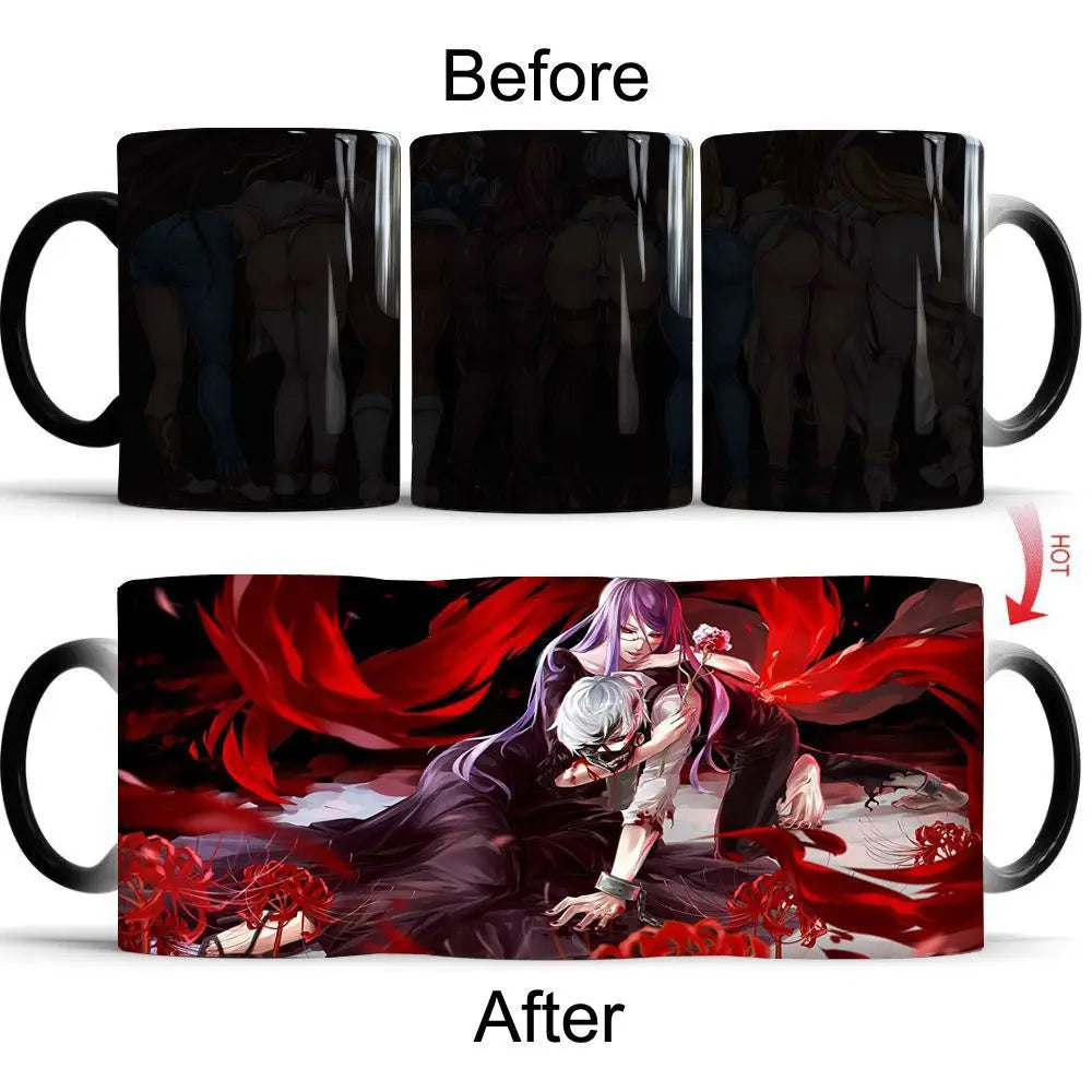 Tokyo Ghoul Color Changing Mug Anime Discoloration Cup Manga Ceramic Coffee Cups Heat Sensitive Milk Tea Mugs Novelty Drinkware