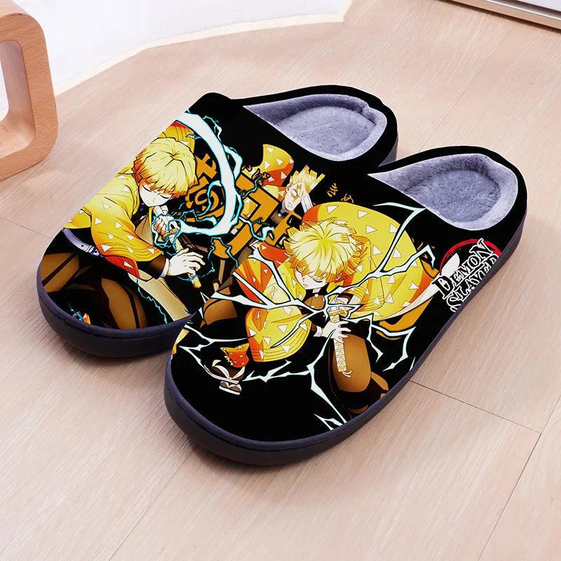 Demon Slayer Anime Winter Plush Cosplay Slippers Couple's Indoor Non-slip House Slides Men And Women Toe Wrap Home Cotton Shoes