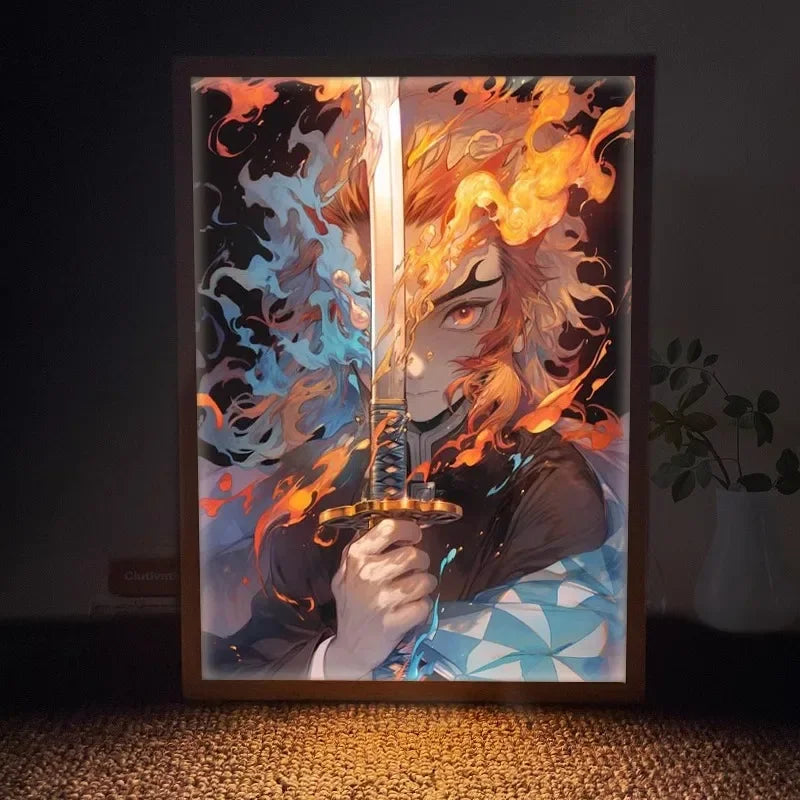 Demon Slayer Series Light Painting, Decorative Painting, Night Light, Creative Wooden Photo Frame Table, Rechargeable USB Model