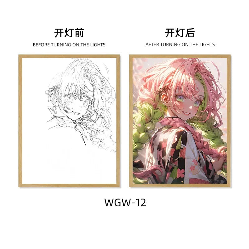 Demon Slayer Series Light Painting, Decorative Painting, Night Light, Creative Wooden Photo Frame Table, Rechargeable USB Model