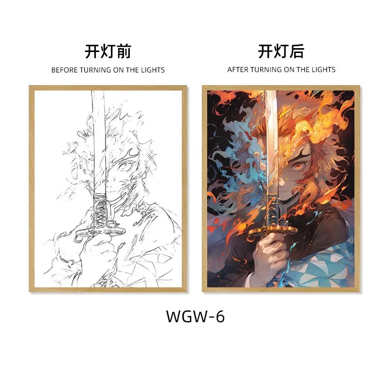 Demon Slayer Series Light Painting, Decorative Painting, Night Light, Creative Wooden Photo Frame Table, Rechargeable USB Model