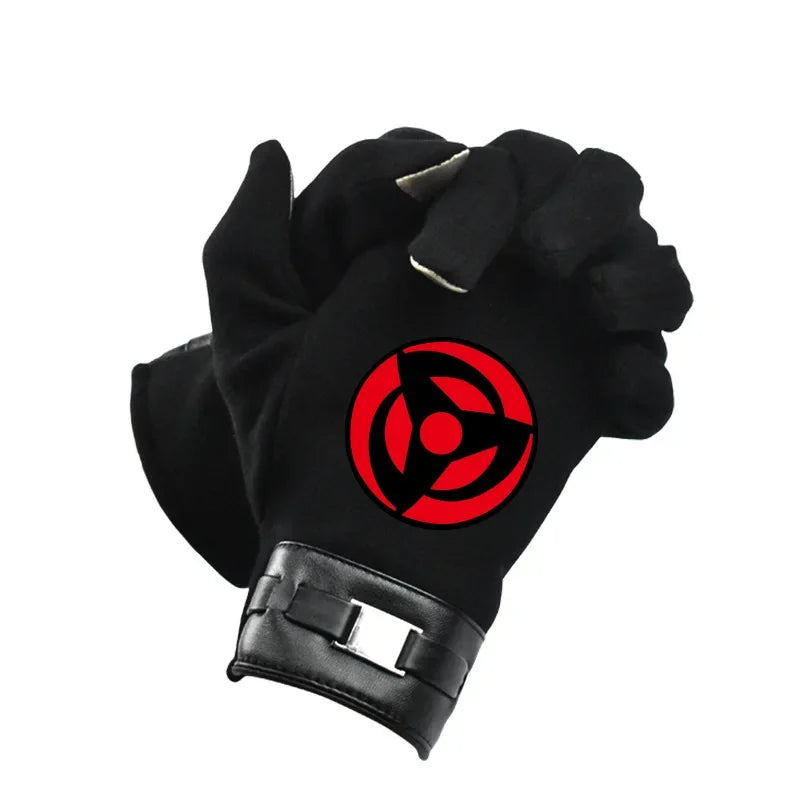 Anime Naruto Slayer Red Cloud Warm Gloves for Women Men Kids Winter Warm Fleece Full Wrap Cotton Touch Screen Gloves Toys Gifts