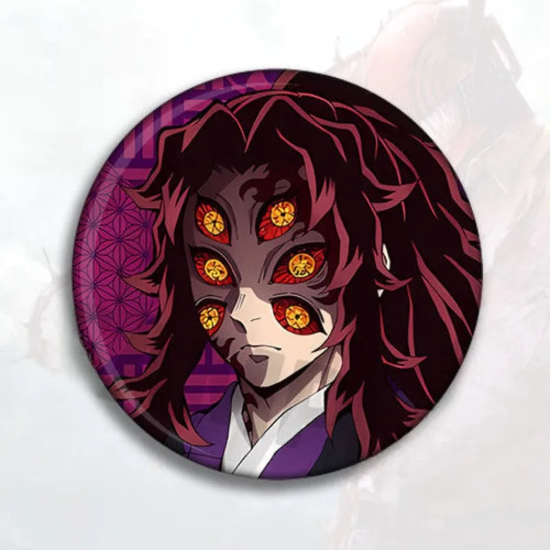 Demon Slayer Douma Akaza Kokushibo 2D anime peripheral creative cartoon printed brooch badge men and women schoolbag accessories
