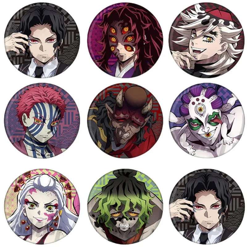 Demon Slayer Douma Akaza Kokushibo 2D anime peripheral creative cartoon printed brooch badge men and women schoolbag accessories