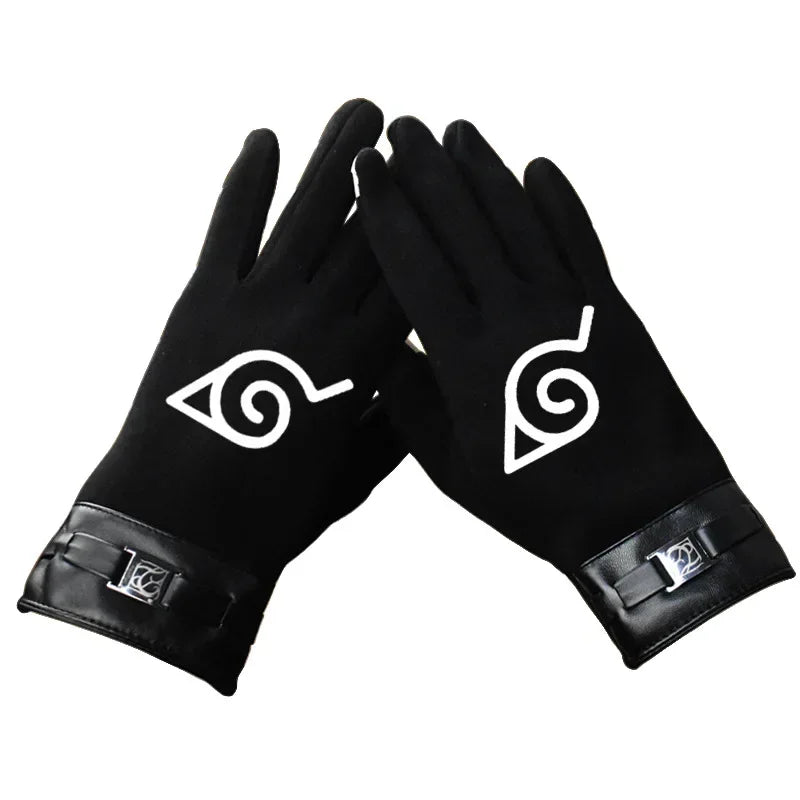 Anime Naruto Slayer Red Cloud Warm Gloves for Women Men Kids Winter Warm Fleece Full Wrap Cotton Touch Screen Gloves Toys Gifts