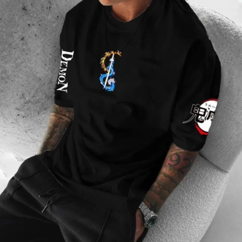 Demon Slayer Anime Agatsuma Zenitsu Surrounding T-shirt Summer Men's and Women's New Harajuku Loose Large Casual Short Sleeve