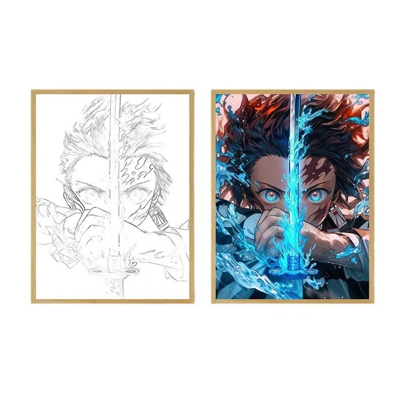 Demon Slayer Series Light Painting, Decorative Painting, Night Light, Creative Wooden Photo Frame Table, Rechargeable USB Model