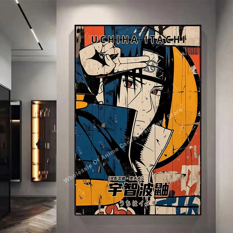 Naruto Poster By Kakashisuke Itachi Uchiha Akatsuki Graffiti Anime Character Oil Painting Modern Home Decoration Mural