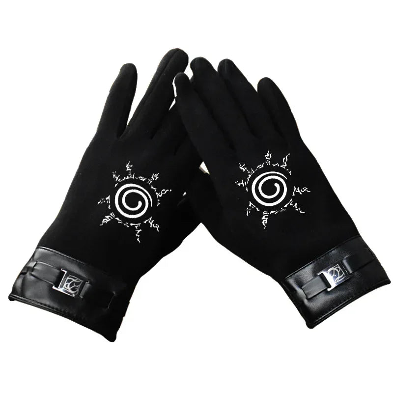 Anime Naruto Slayer Red Cloud Warm Gloves for Women Men Kids Winter Warm Fleece Full Wrap Cotton Touch Screen Gloves Toys Gifts