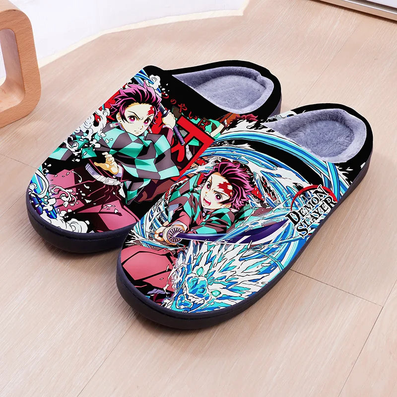 Demon Slayer Anime Winter Plush Cosplay Slippers Couple's Indoor Non-slip House Slides Men And Women Toe Wrap Home Cotton Shoes